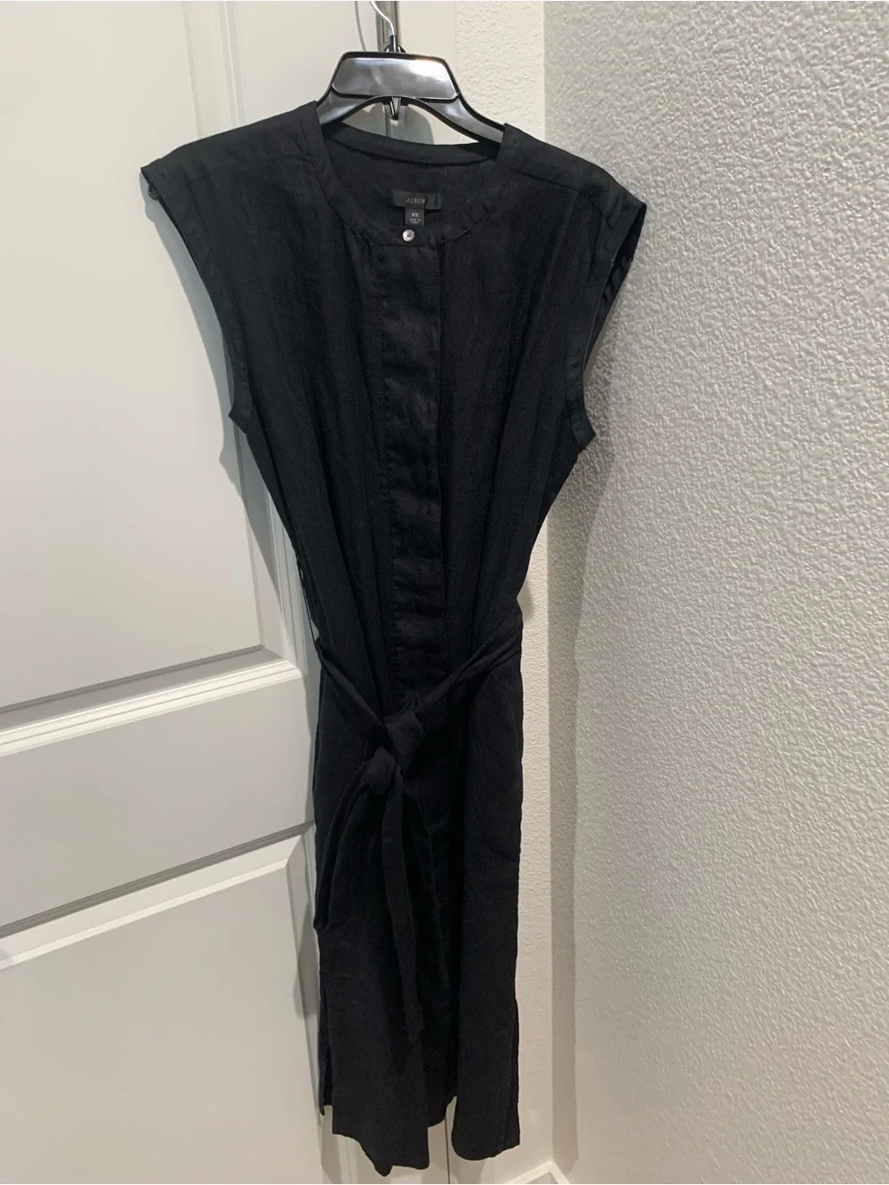 J. Crew Black Cap-Sleeve Tie-Waist Midi Dress